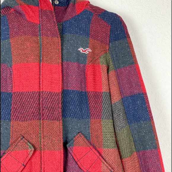 Hollister Jacket Plaid Wool Blend Faux Fur Trim Zip Up and Button Up Coat Sz XS - Picture 4 of 16